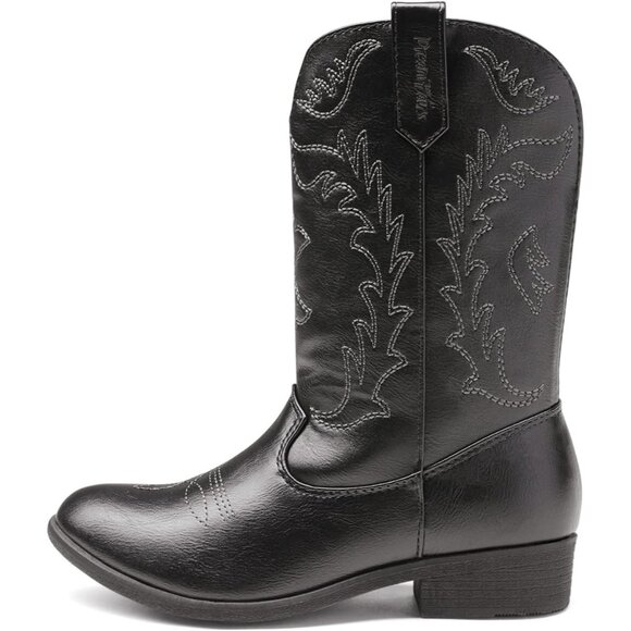 Kids Dark Black   Toddler Little Cowboy Western Square Toe Riding Calf Boots - Picture 7 of 7